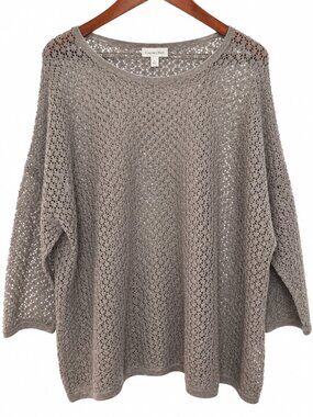 Garnet Hill 100% Cashmere Open Knit Sweater Taupe Oversized Boho Lagenlook